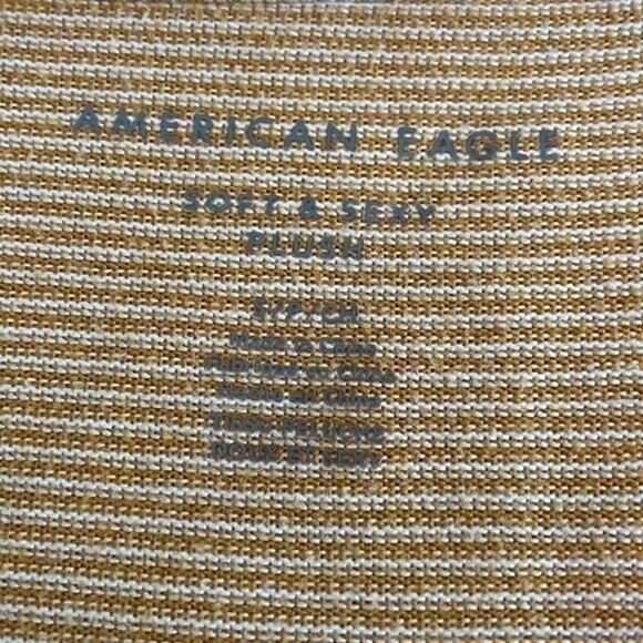 American Eagle Yellow & White Striped Plush V-Neck Tee | Size Small - Picture 4 of 4